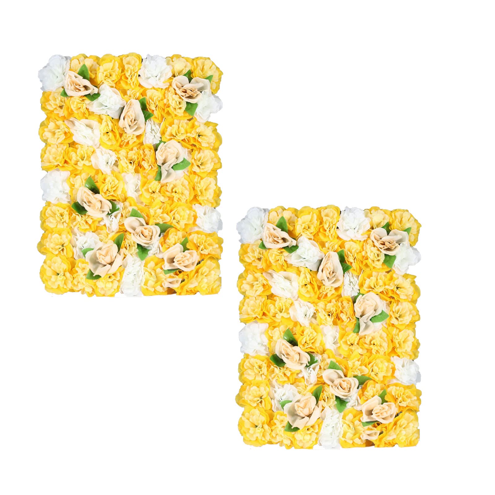 BDBD 2 Pcs Flower Wall Mat,Silk Fabric Wall Decor, Artificial Rose Flower Wall for Wedding Party Backdrop Decoration, 24" X 16",Yellow