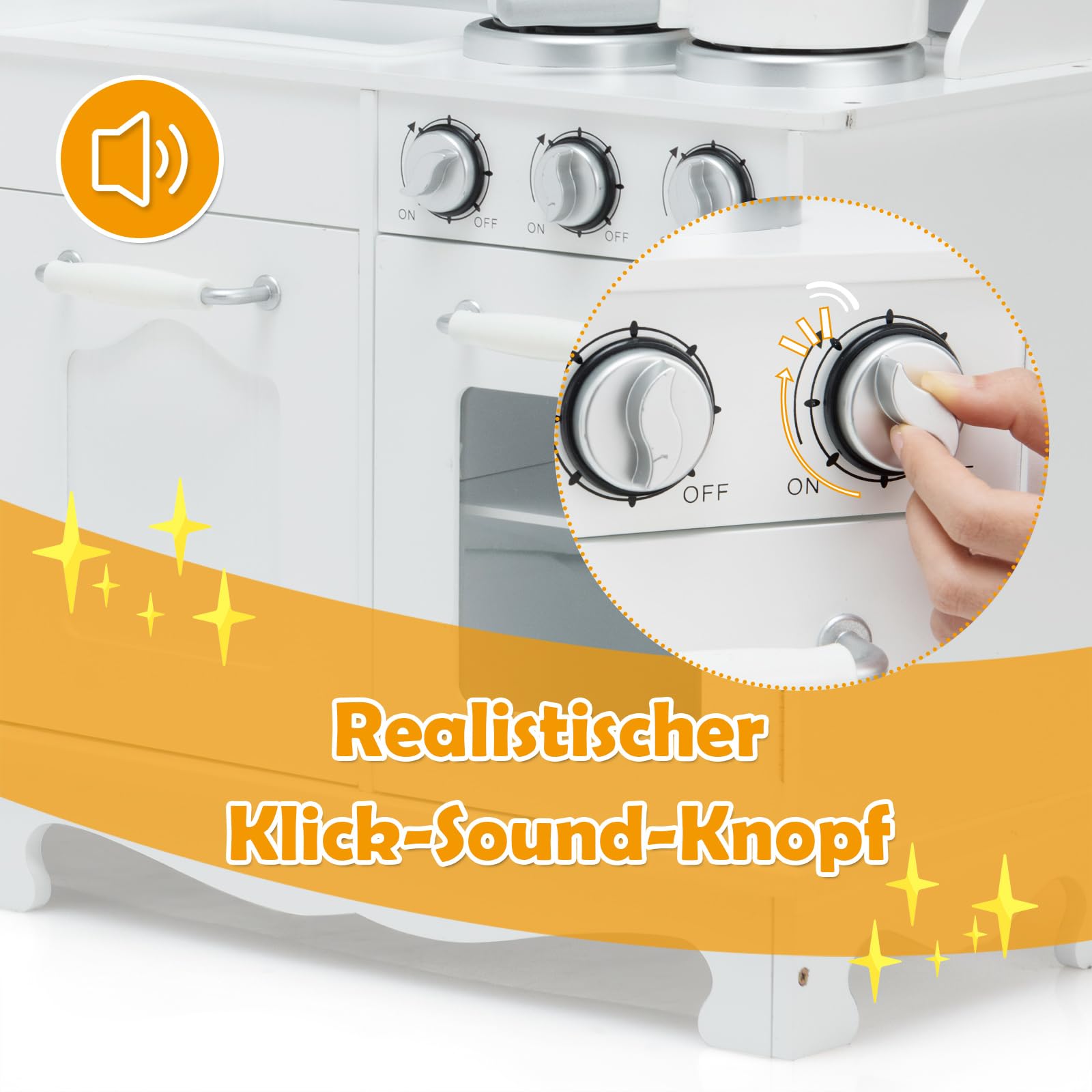 COSTWAY Kinderküche mit Licht & Sound, Kinder Spielküche Holz mit Tafel & Kühlschrank, inkl. Spielzubehör, Spielzeugküche für Kinder ab 3 Jahre, weiß, 79 x 30 x 88,5cm