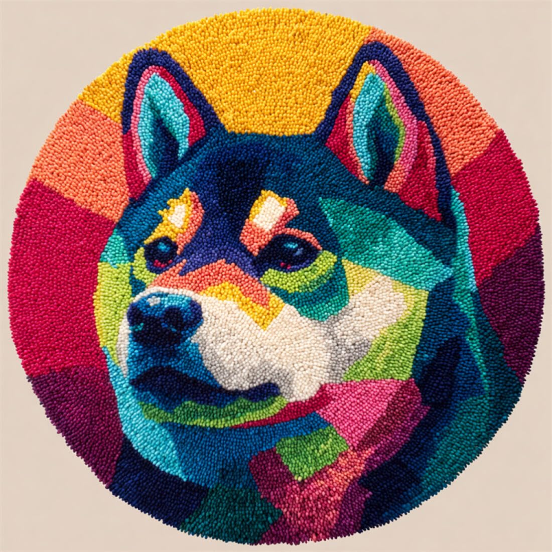 Rqwybcaxn DIY Latch Hook Rug Making Kits for the Elderly Animal Embroidery Set Cartoon Shiba Inu 100x100cm Round Large Rug Making Kits Hallway Handmade Gift