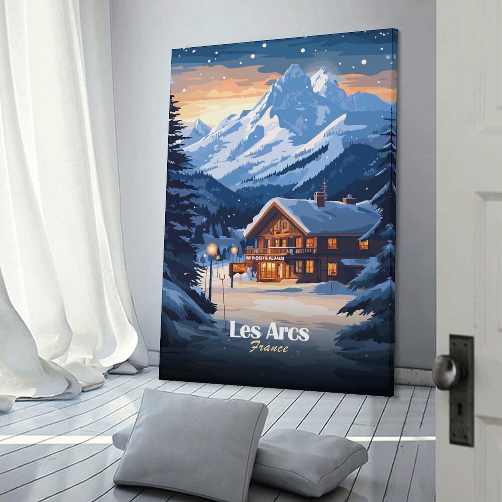 Junmoney Les Arcs Ski Resort Canvas Wall Decor, 20x30inch(50x75cm), for Lounge Decor, Bedroom Walls Or Flats, Eye Catching Artwork for Blank Walls