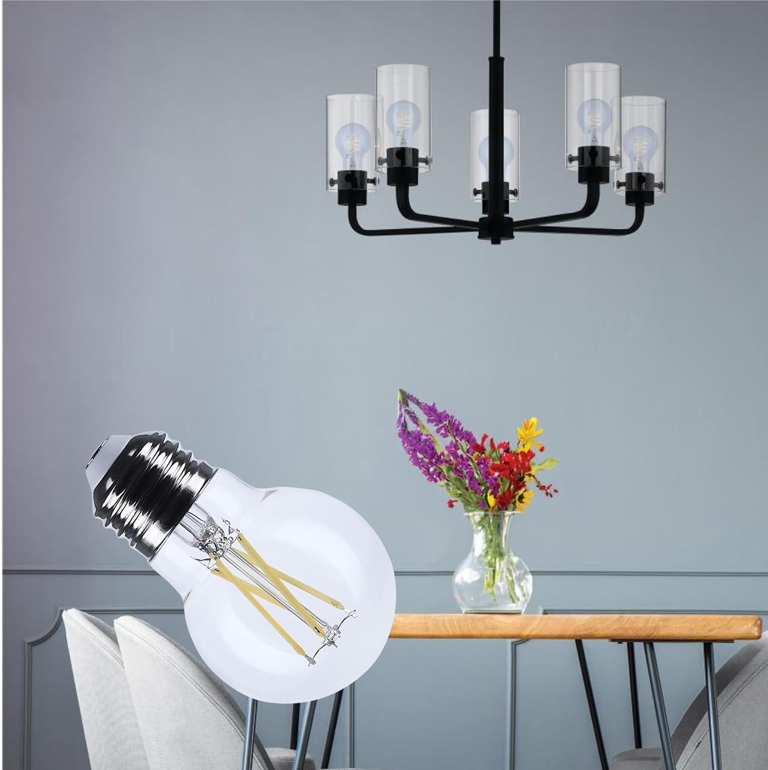 Satco 5.5W LED G16.5 Globe Light Bulb 3500K Neutral White 500 Lumens Clear Finish E26 Medium Base Dimmable 300 Degree Beam Enclosed Fixture Rated Wet Location 120V S12479 (2 Pack)