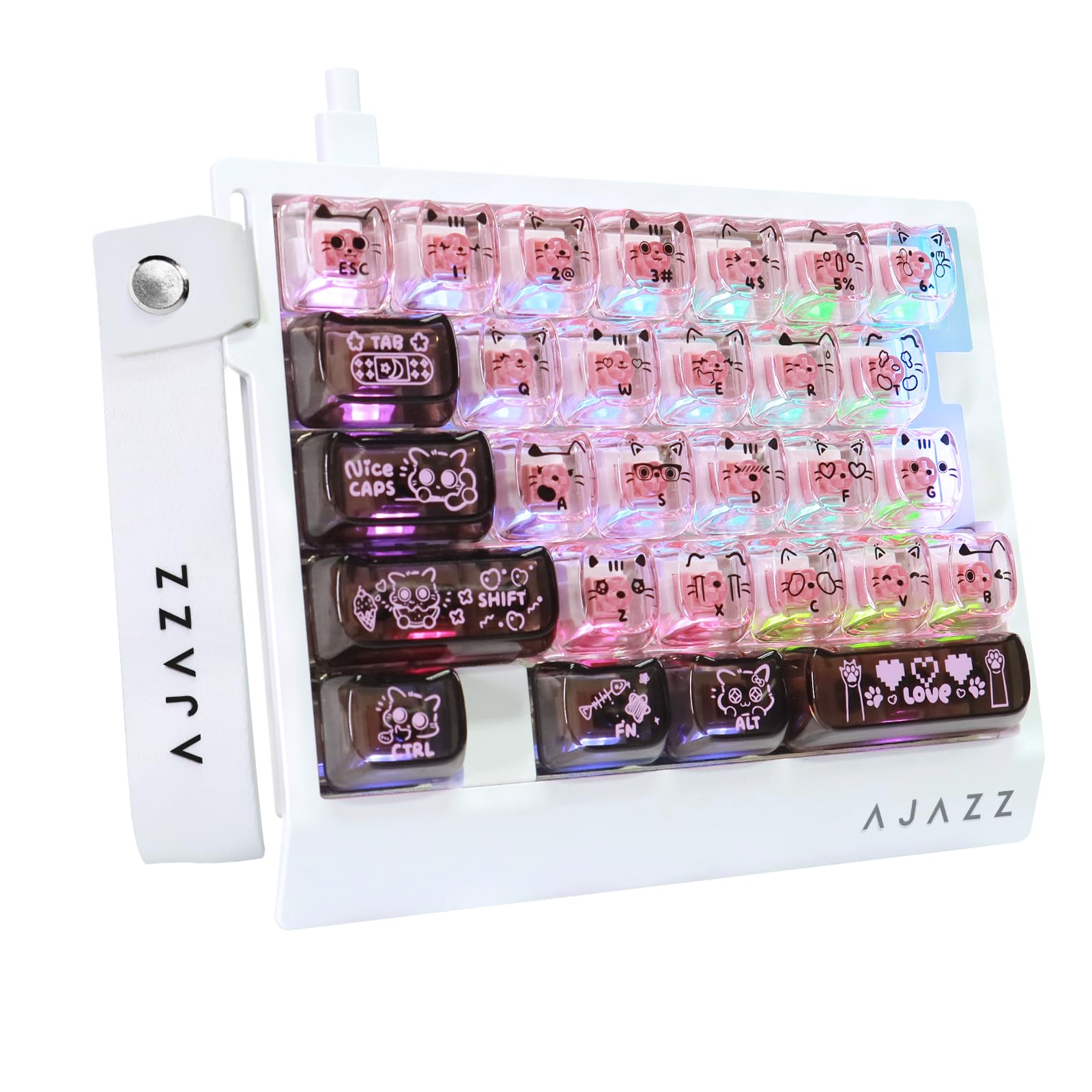 AJAZZ AK029 Clavier Gaming RGB à Une Main Filaire 29 Touches - Noir Rose | Taux Polling 8KHz,Commutateur Magnétique RT 0,01mm Hot-Swap,Plaque de Montage Alliage d'Aluminium,5 Couches Réduction Bruit
