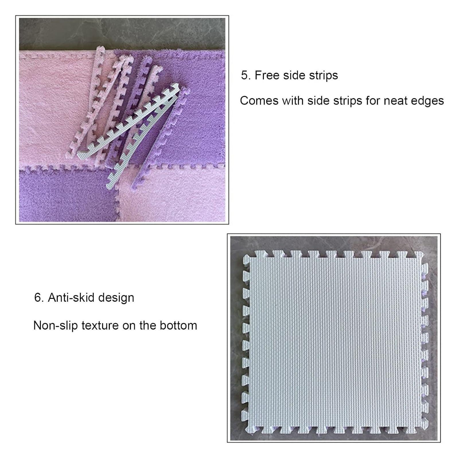 Plüsch-Puzzle-Schaumstoffmatte,Waschbare Puzzle-FL 20 stücke Schaum Boden Matte Teppich Shaggy Weiche Eva Schaum Matten Flauschigen Teppich Plüsch Boden Fliesen 30X30cm(Grau)