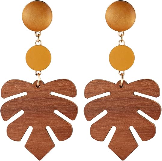 Monstera Palm Leaf Earrings Wooden Dangle Ear Rings,Summer Tropical Earrings for Women Monstera Palm Leaf Earrings Wooden Dangle Ear Rings,Summer Tropical Earrings for Women - Create the Perfect Summer Look for the Beach