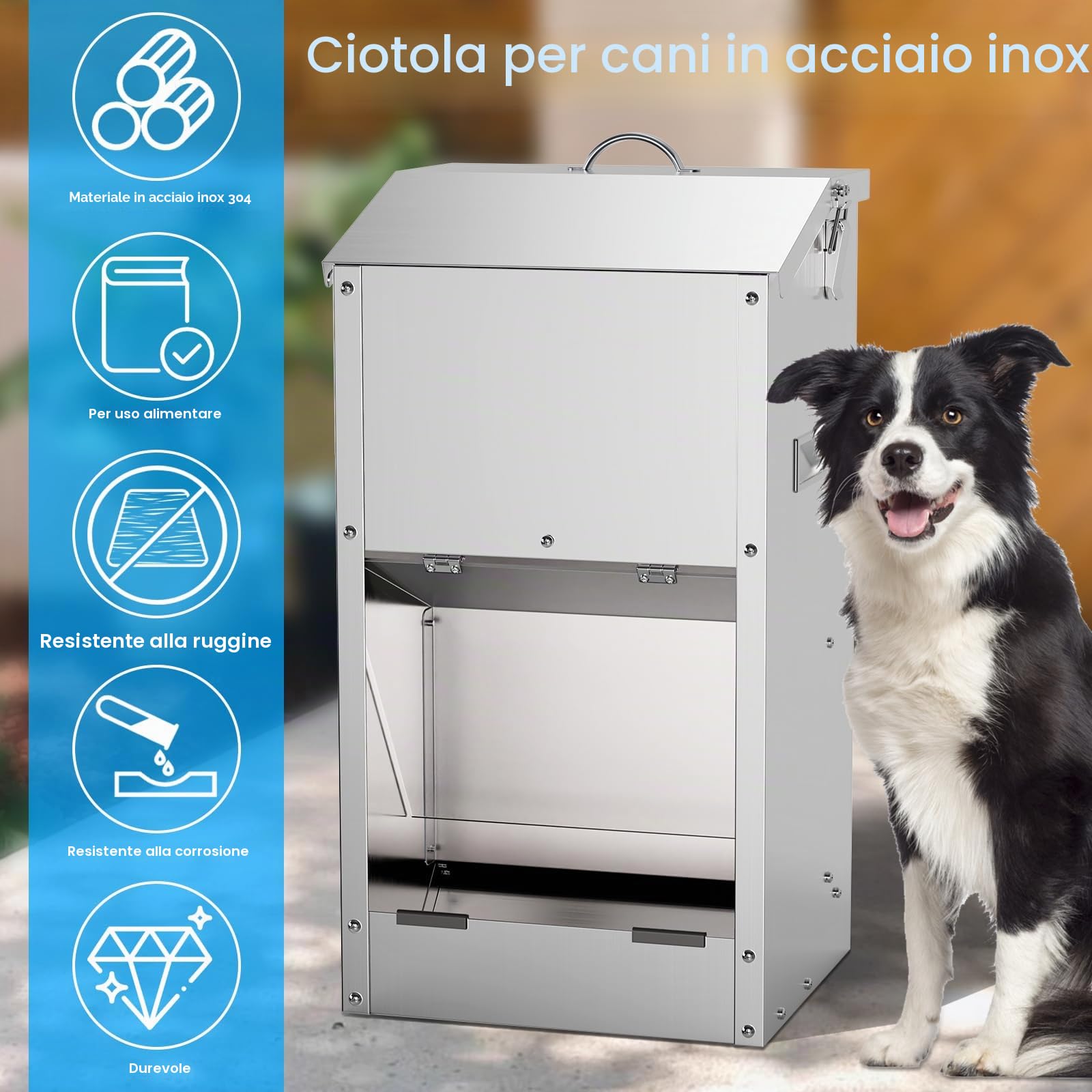 Distributore Automatico Di Cibo Per Cani Da 20L, Grande Capacità, In Acciaio Inossidabile, Per Esterno, A Gravità, Trogolo Di Alimentazione Automatica Per Cani Grandi