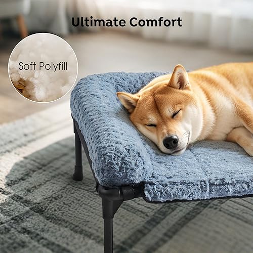 Miniatura 2 de Veehoo Cama elevada refrescante para perro con cojín extraíble de felpa de rosa, 35 x 22 pulgadas, cama lavable para perro, cuna elevada para
