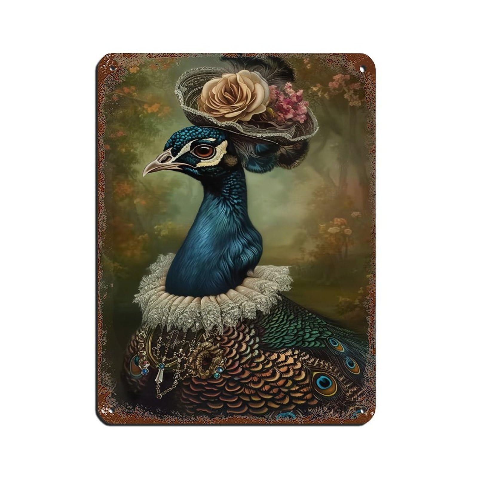 Peacock Lady Painting Poster, Renaissance Peacock Retro Poster Metal Tin Sign Chic Art Retro Iron Painting Bar People Cave Cafe Family Garage Poster Wall Decoration 12x16inch(30x40cm)