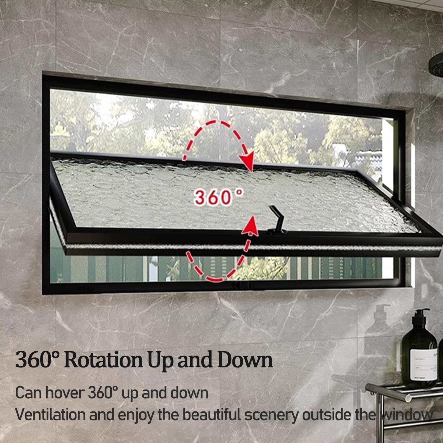 Bathroom Windows for Privacy and Ventilation, Household Window with Frosted Glass, 360° Rotatable Decor Window for Basement Stairway Shower