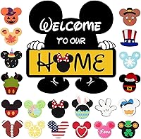 Vista 1 de Linda señal de bienvenida estacional intercambiable de ratón, señal de bienvenida a nuestro hogar con 20 piezas intercambiables de vacaciones