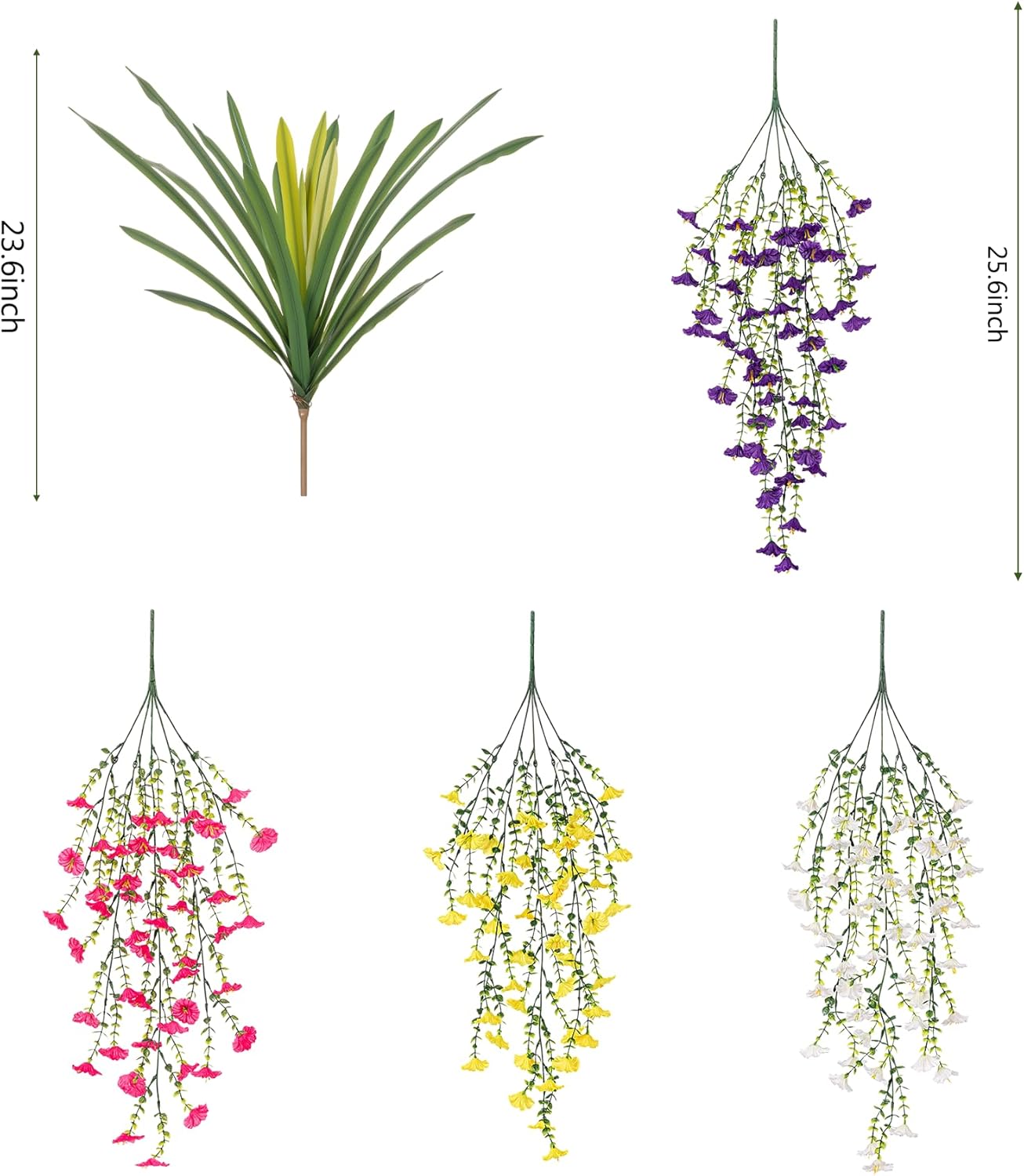 8 Bundles Fake Artificial Morning Glory Flowers for Outdoors, 1 Bundles Faux Greenery Plants UV Resistant Weatherproof for Indoor Outdoor Garden Patio Window Box Home Decor