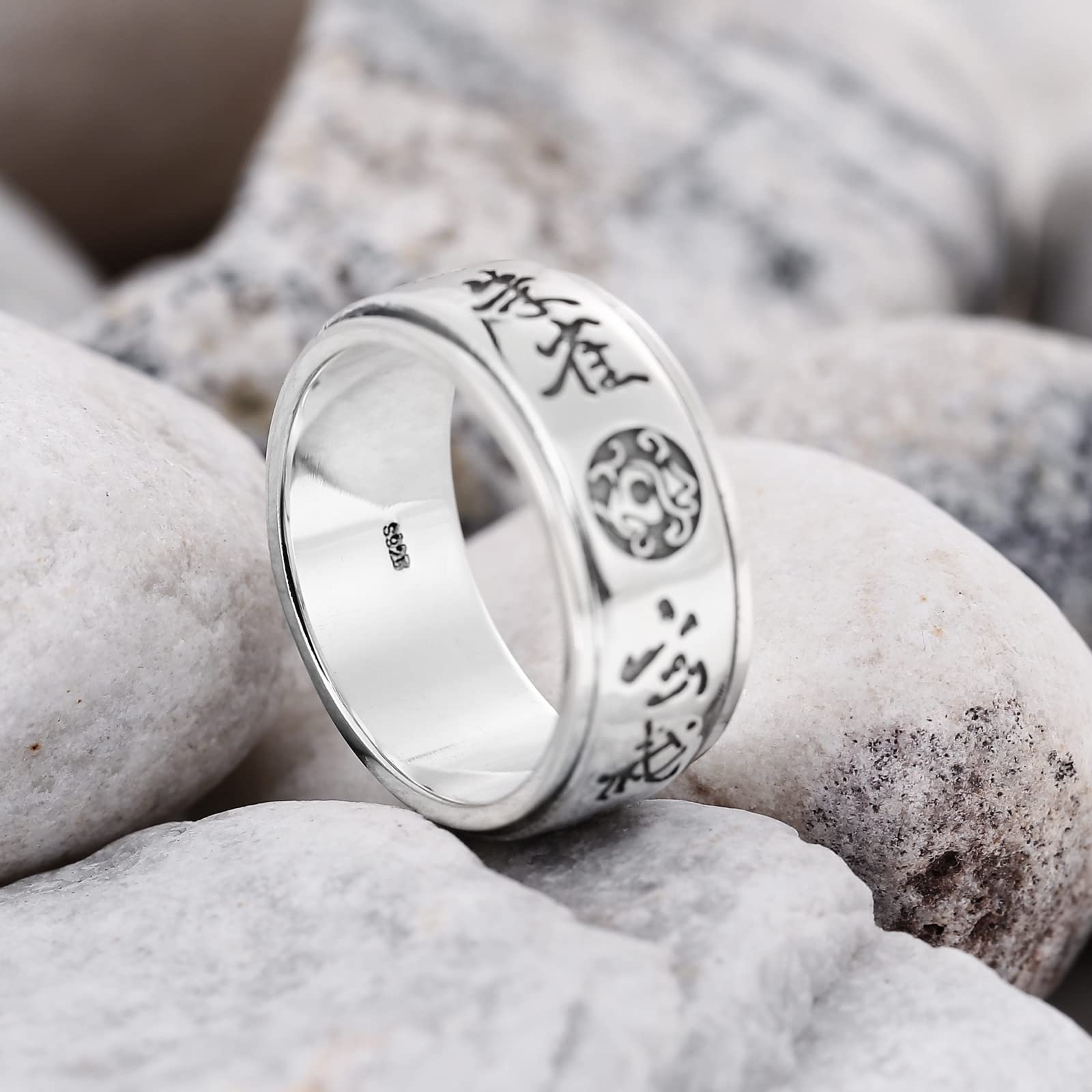 Gualiy Anillos de plata de ley 925 maciza para hombre, anillos punk para hombre, plata de ley 925 giratoria con patrón de tigre de dragón, anillo de compromiso, tamaño O 1/2 - W 1/2, Sin piedras