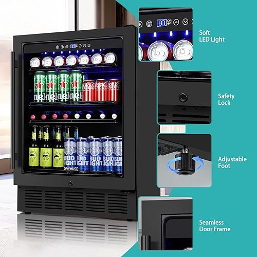 Miniatura 67 de Refrigerador de bebidas de 15 pulgadas, refrigerador de bebidas de 130 latas con puerta de vidrio y cerradura, compresor mejorado, bajo ruido