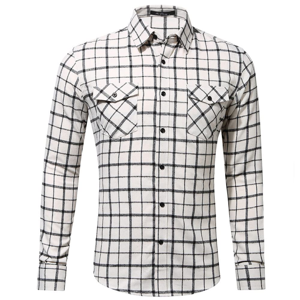 Camicia In Cotone A Maniche Lunghe Da Uomo,Camicia Casual Da Uomo A Manica Lunga, Camicia Da Uomo Regular Fit In Flanella Camicia Casual Da Uomo Morbida E Comoda Colletto Stand Down Vestibilità Reg