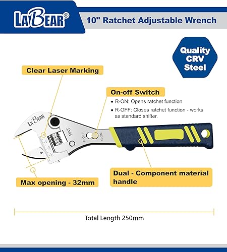 Miniatura 2 de LABEAR - Llave ajustable de 10 pulgadas de largo x 1-14 pulgadas (1.260 in)