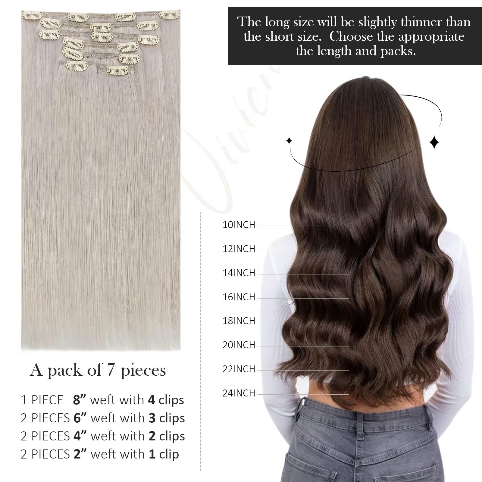 Vivien Capelli Clip Extension 45cm Capelli Extension Veri Clip Biondo Extension Clip Capelli Veri Estensione Capelli Veri Clip Naturale #60 7pcs/120g