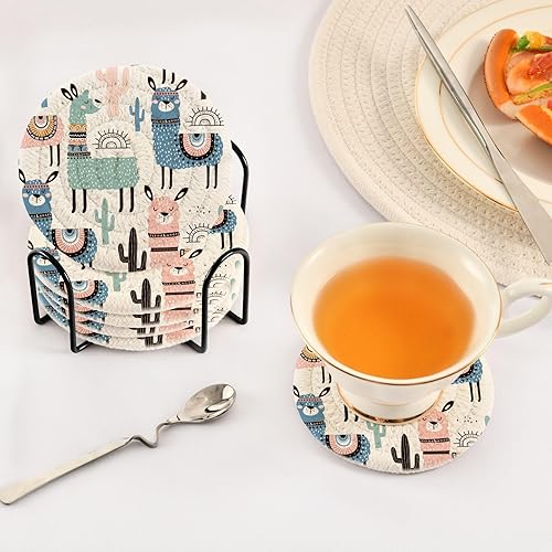 Miniatura 5 de Burbuja Cartoon Camel Cactus 6 Pcs Drink Coasters with Holder for Tabletop Protection, Absorbent Cup Coasters for Kinds of Cups, Kitchen Home Decor