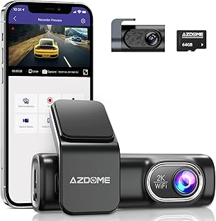AZDOME Dash Cam Front Rear 2K+720P Built-in Wi-Fi Voice Control Dash Camera for Cars with 24H Parking Mode, Night Vision, 170°Wide Angle, WDR, 64G Card(M301)