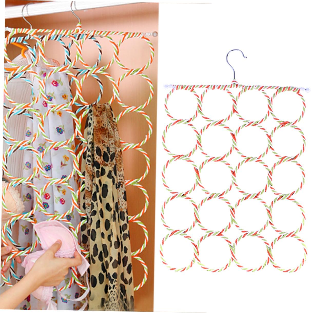 Ring Paper Rattan Scarf Hanger Space-Saving Organizer for Towels Eco-Friendly Rack Random Color