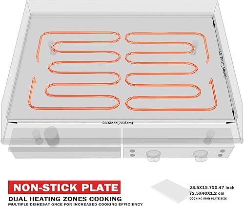 Miniatura 5 de EGGKITPO Plancha eléctrica de 14 pulgadas, parrilla de encimera eléctrica comercial de acero inoxidable, control de temperatura ajustable de