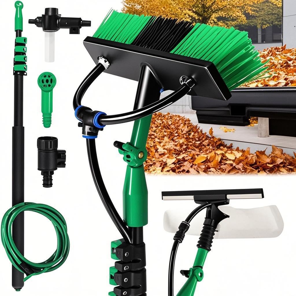 Teleskop Waschbürste, 3.6m Waschbürste mit Teleskopstiel,Profi-Set Teleskopbürste mit Wasseranschluss,Fenster & PV-Anlagen Reinigung,Teleskopbürste,mit Weiche Borsten,Für Terrasse, Pool
