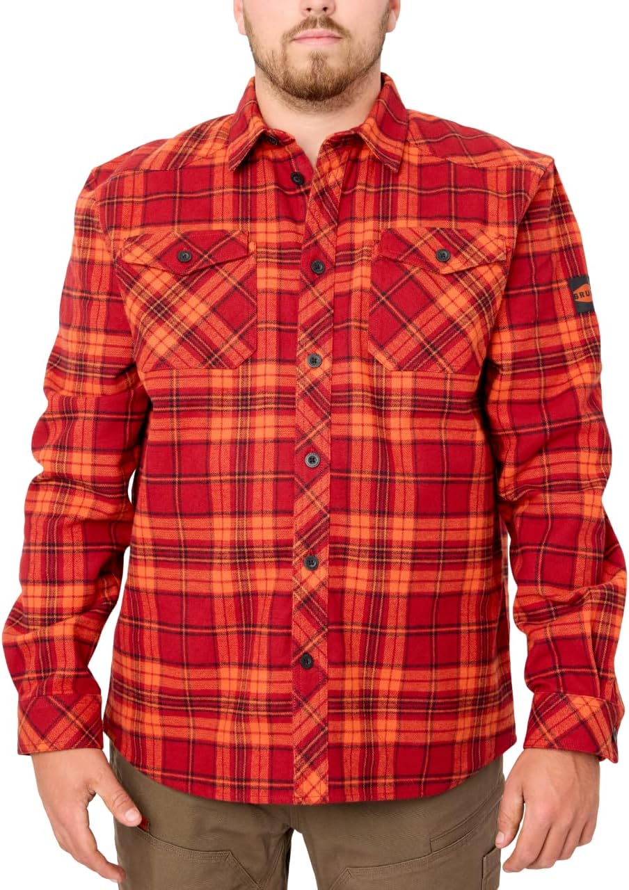 BRUNT Flannel Shirt - Heavy-Duty Stretch Cotton/Spandex Blend - Chest Pockets with Adjustable Flaps