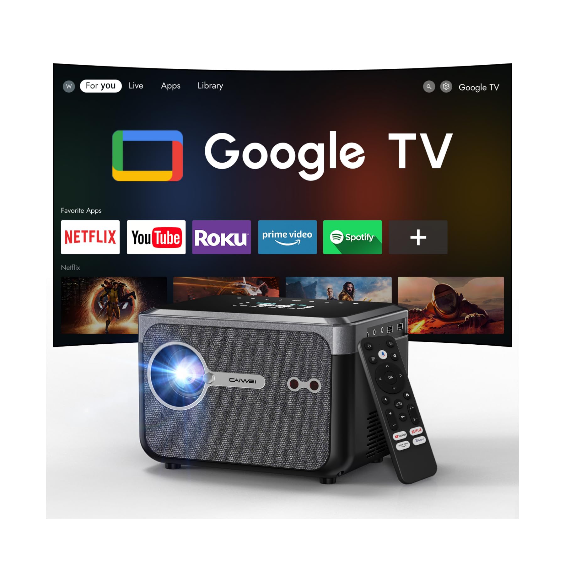 Sponsored Ad – Portable Smart 4K Google TV Projector with 1200 ANSI Auto Focus Projector with Wifi6 and Bluetooth, HDMI eARC, Dolby Audio, NFC, Ceiling Mount for Bedroom/Apartments/Studios