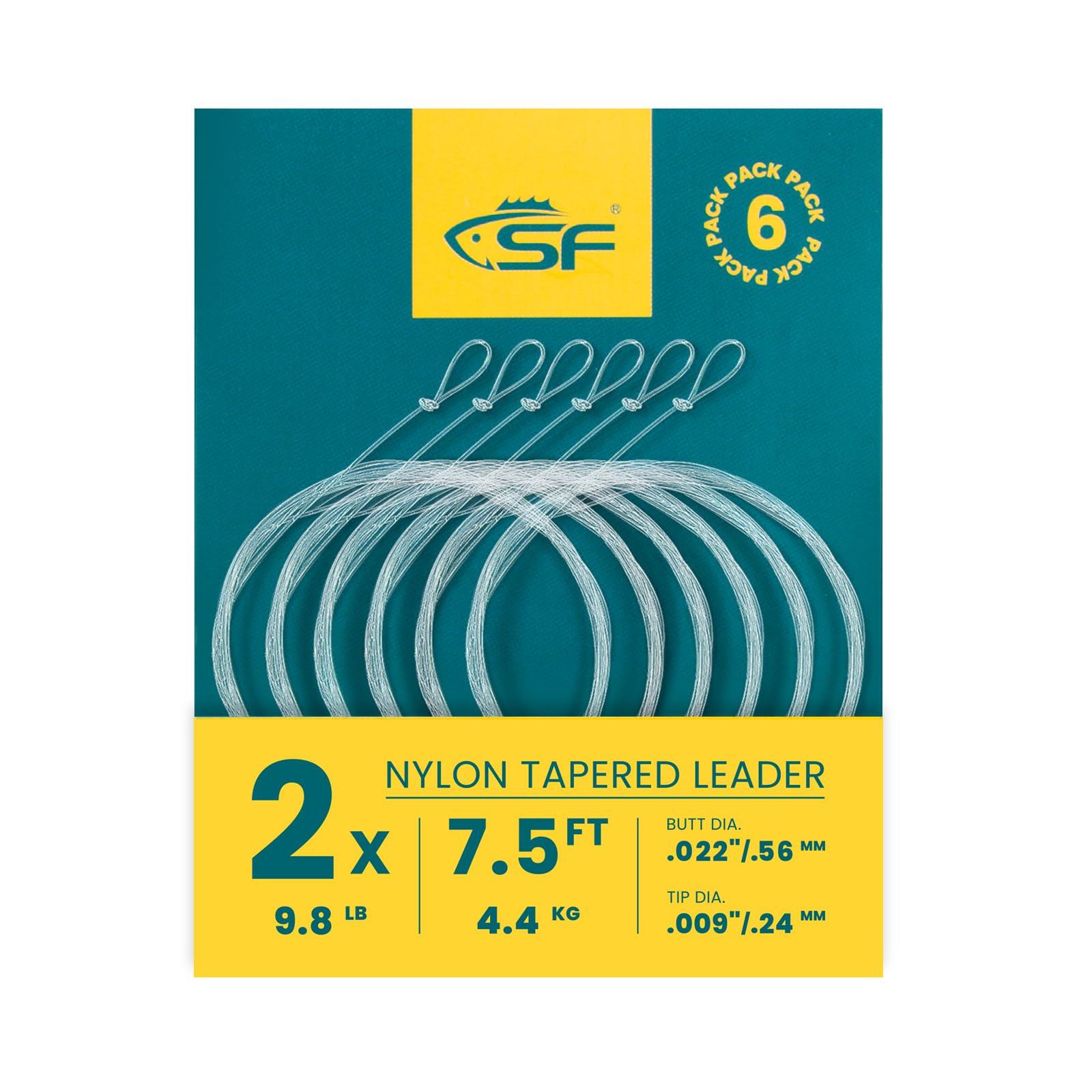 SF 6Pcs Pre-Tied Loop Fly Fishing Tapered Leader Nylon Fly Trout Leader 7.5FT-2X โ image 1