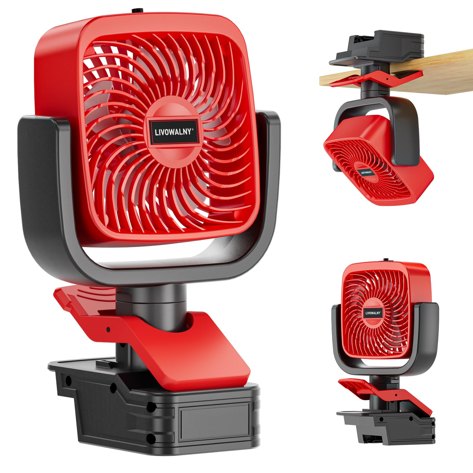 LIVOWALNY Clip Fan Compatible with Milwaukee 18V Battery (Tool Only) 4" Cordless Portable Clip-On Fan with 3 Speeds & Adjustable Angle for Camping Jobsite Tent Travel Fishing Outdoor