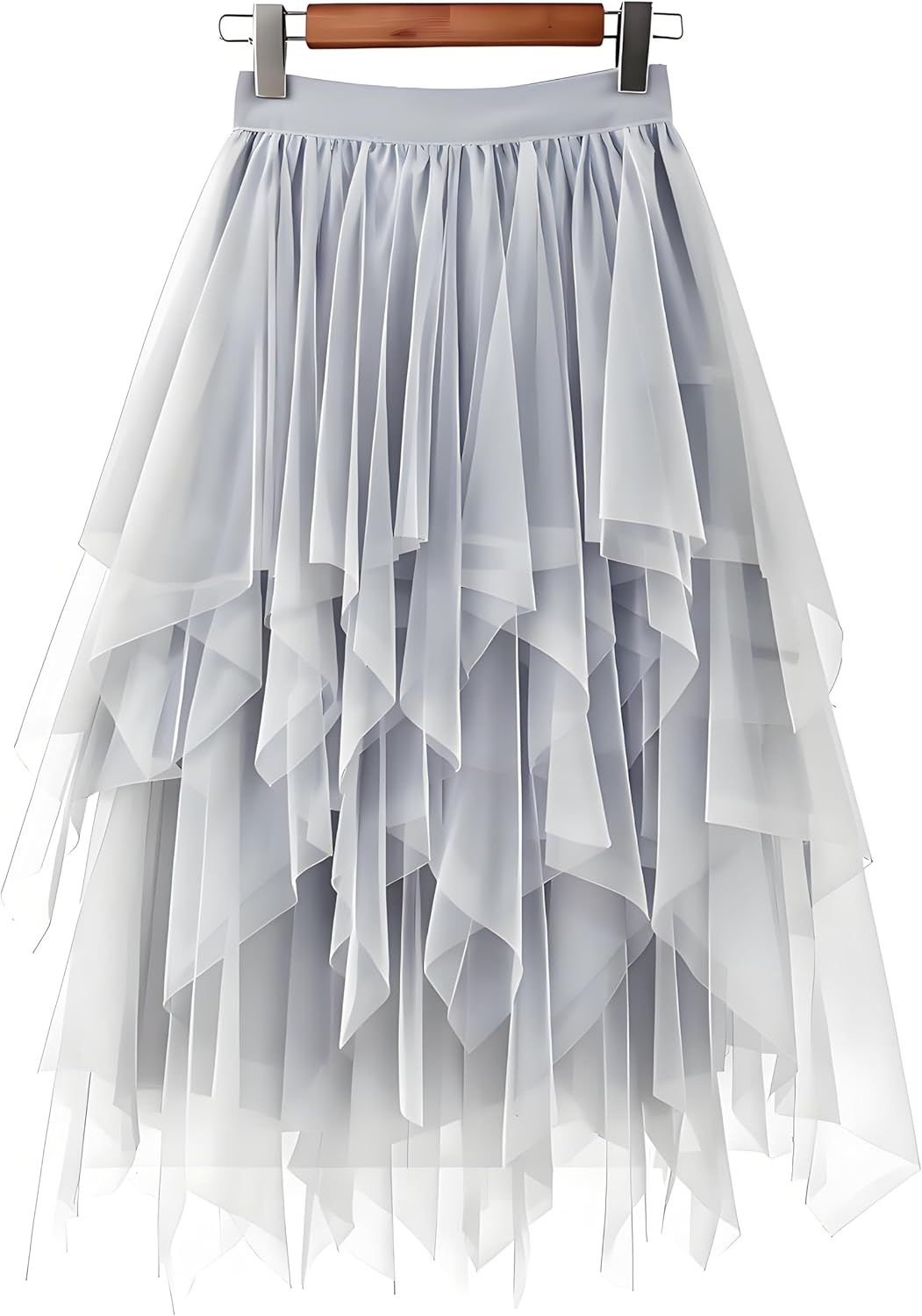 LBKKC Tulle Skirts for Women, Puffy Skirt Asymmetrical Midi Length Ruffled Tutu Layered Mesh Fairy Skirt