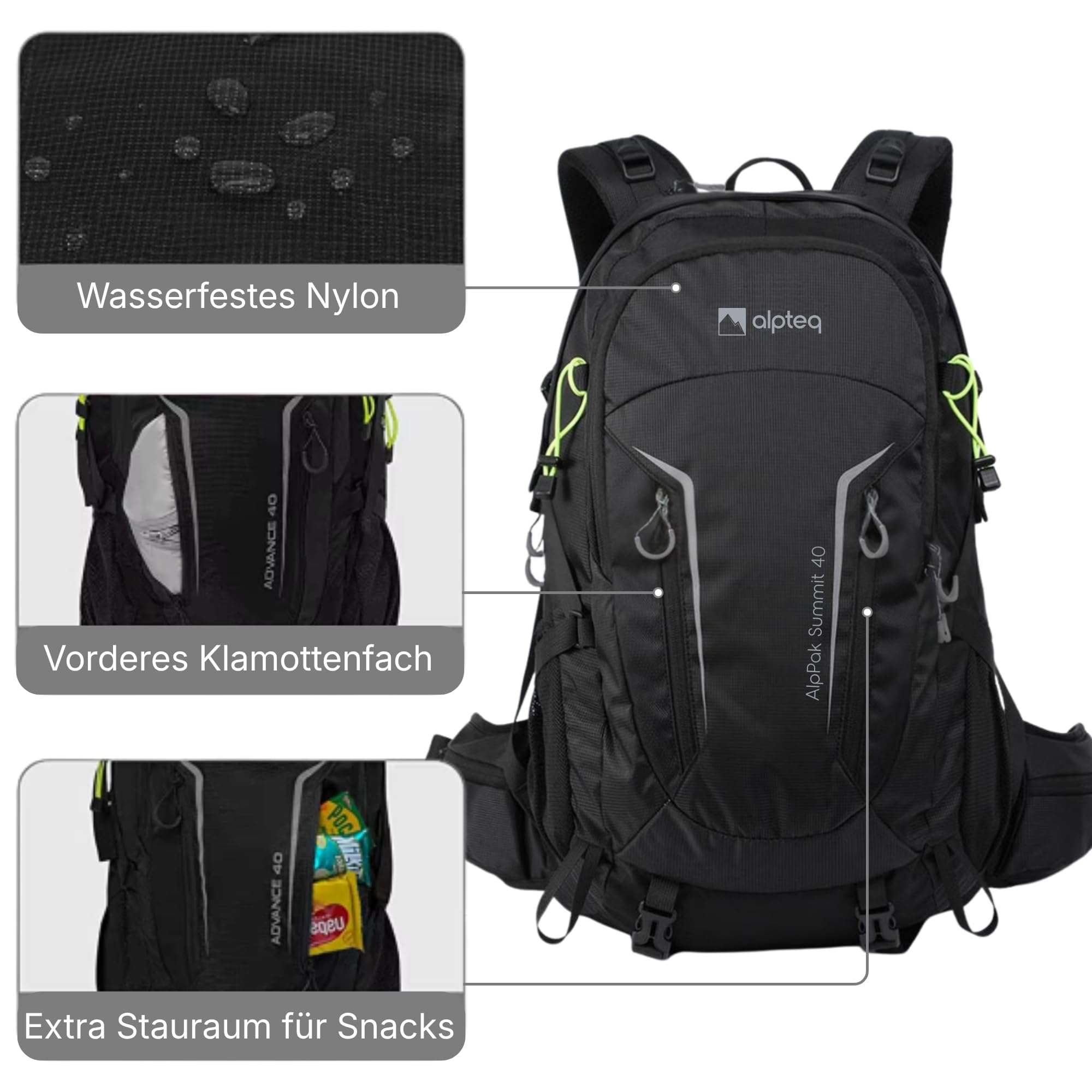 AlpPak Summit 40L Wanderrucksack – Leichter Trekkingrucksack nur 1,07 kg, inkl. Regenhülle, ergonomisches Tragesystem, Laptopfach, Outdoor Rucksack für Wandern, Trekking & Reisen