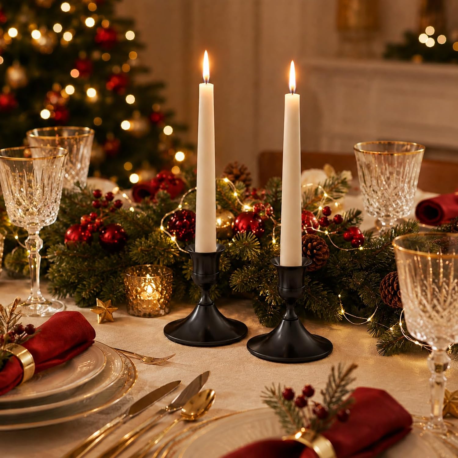 2 PCS Taper Candle Holders for Taper, Candlestick Holders Elegant Black