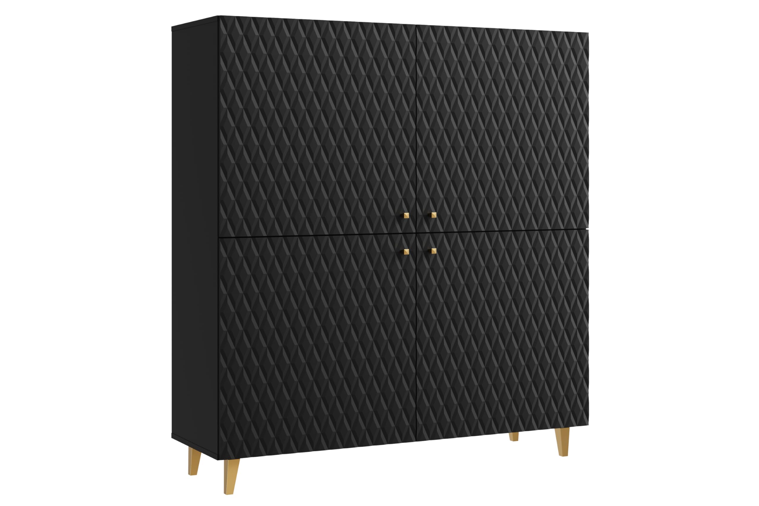 MINIO go for it – Meuble de Rangement 120 cm de Large, 4 Portes, modèle Loket sur Pied, Meuble de Salon/Sideboard – Noir Mat