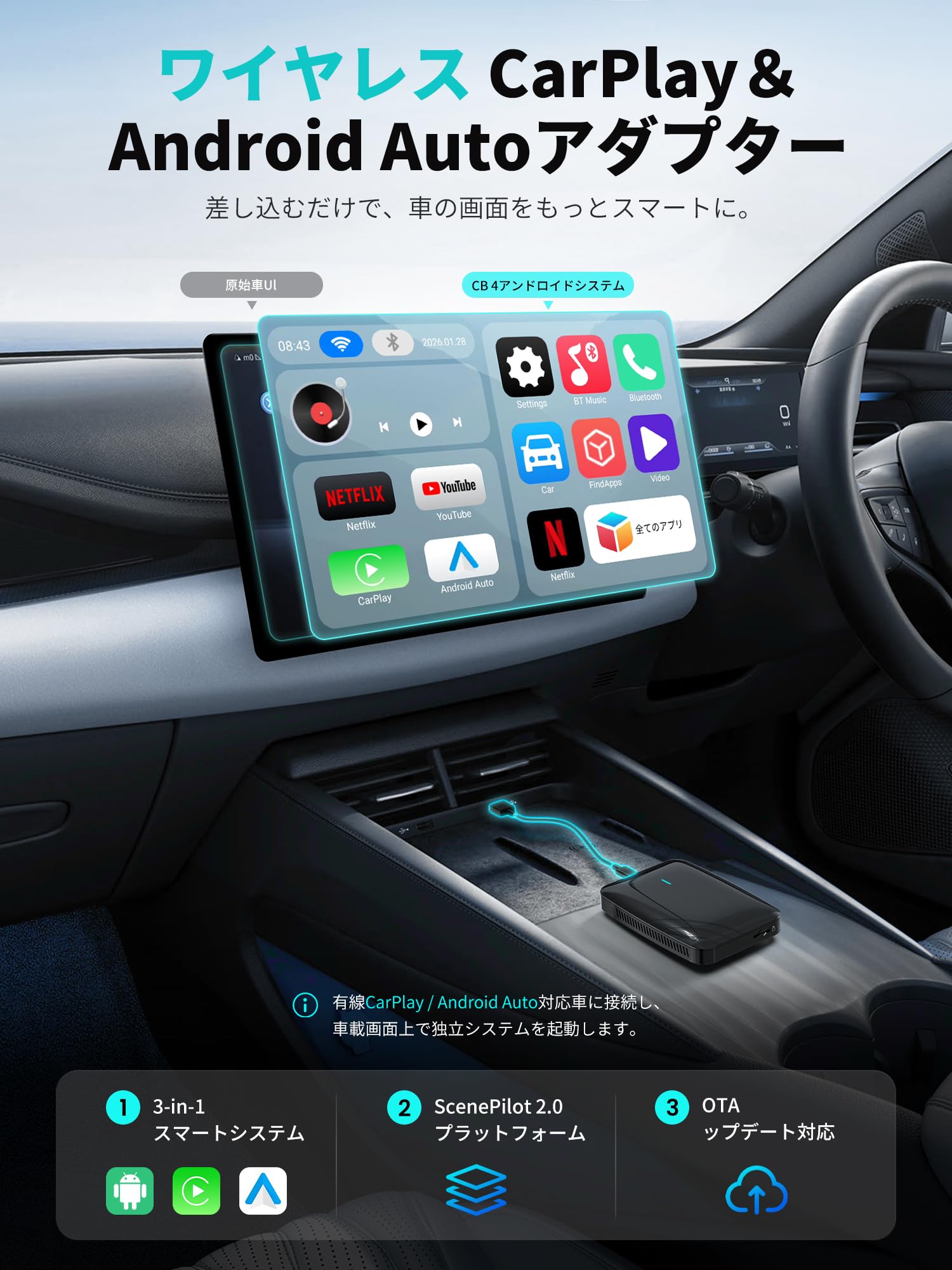 Amazon.co.jp: aiボックス、ワイヤレスCarPlay/Android Auto対応、4G+