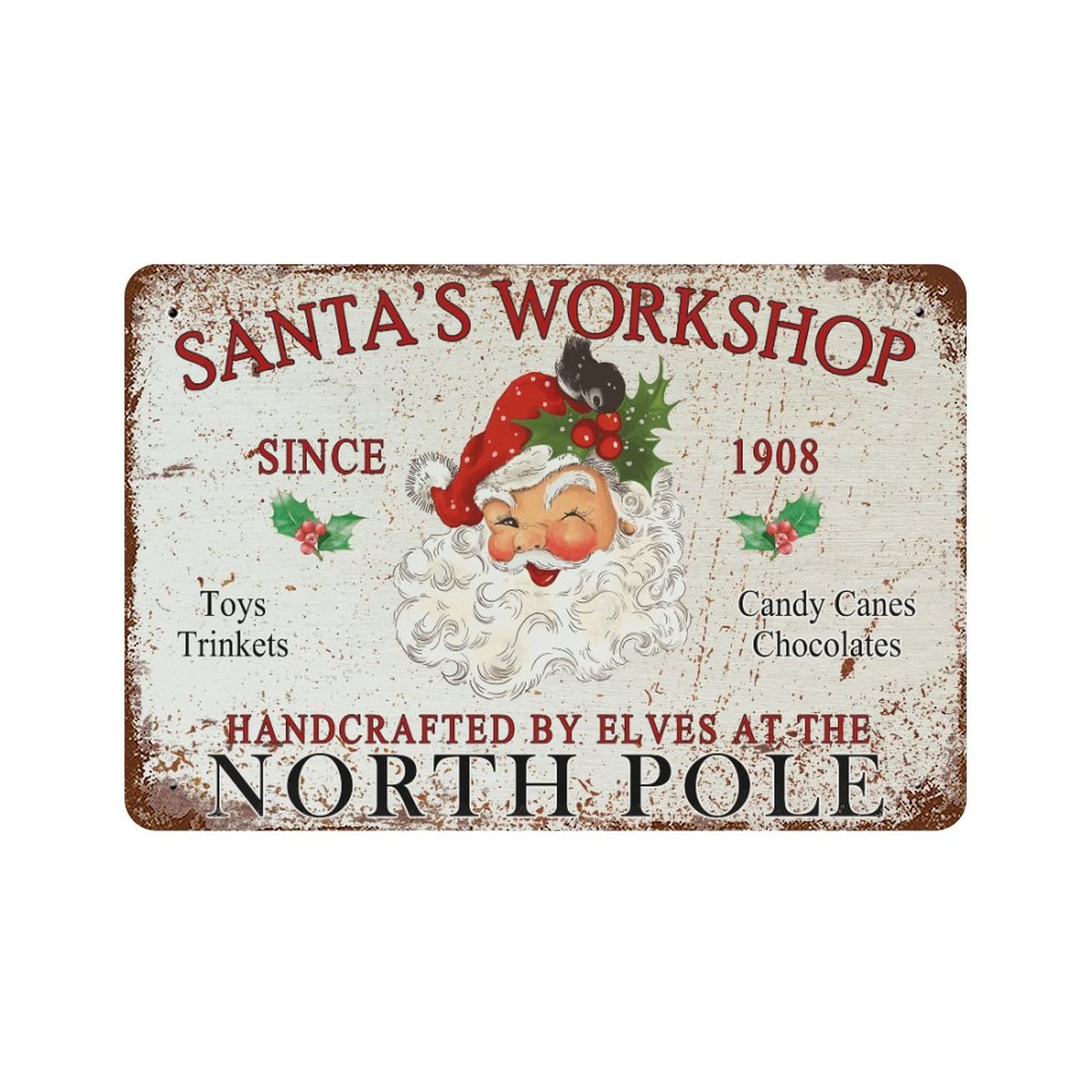 Décoration murale de cuisine sapin de Noël sur plaque en métal vintage chic