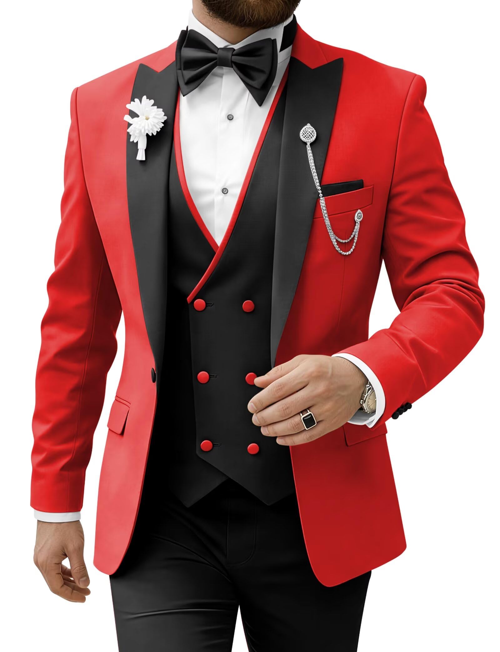 TUXBURNTXZ Mens Suits Slim Fit Suits for Men 3 Piece Tuxedo Wedding Prom Suit Formal Business Fashion