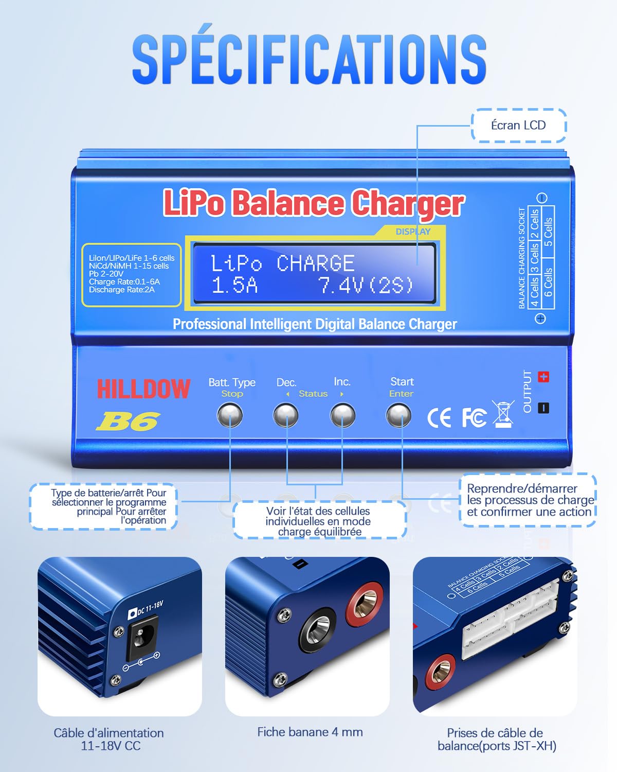 B6 Lipo Chargeur de Batterie 80W Mini Balance Chargeur Déchargeur pour Batteries RC 1S-6S LiPo Li-ION Life NiMh PB Hobby Fans