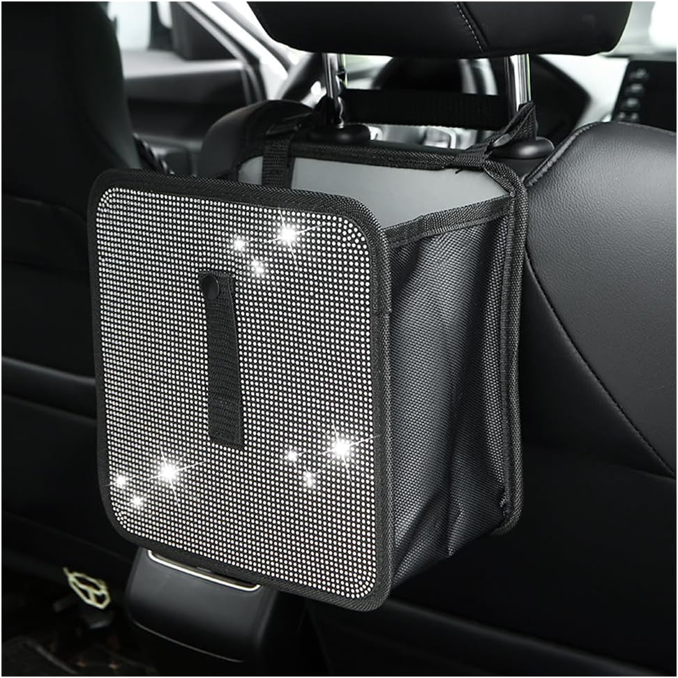 BELOMI Car Foldable Trash Can, Bling Rhinestone Crystal Auto Hanging Waterproof Leakproof Garbage Bin, Vehicle Waste Basket Dustbin, Multipurpose Car Organizer Accessories For SUV Truck RV (Pink