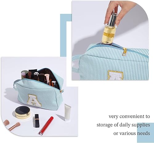 Miniatura 10 de YOOLIFE Bolsa de maquillaje rosa grande y personalizada, bolsa de maquillaje con inicial, bolsa de regalo para mujeres y cumpleaños, "Rosa, A