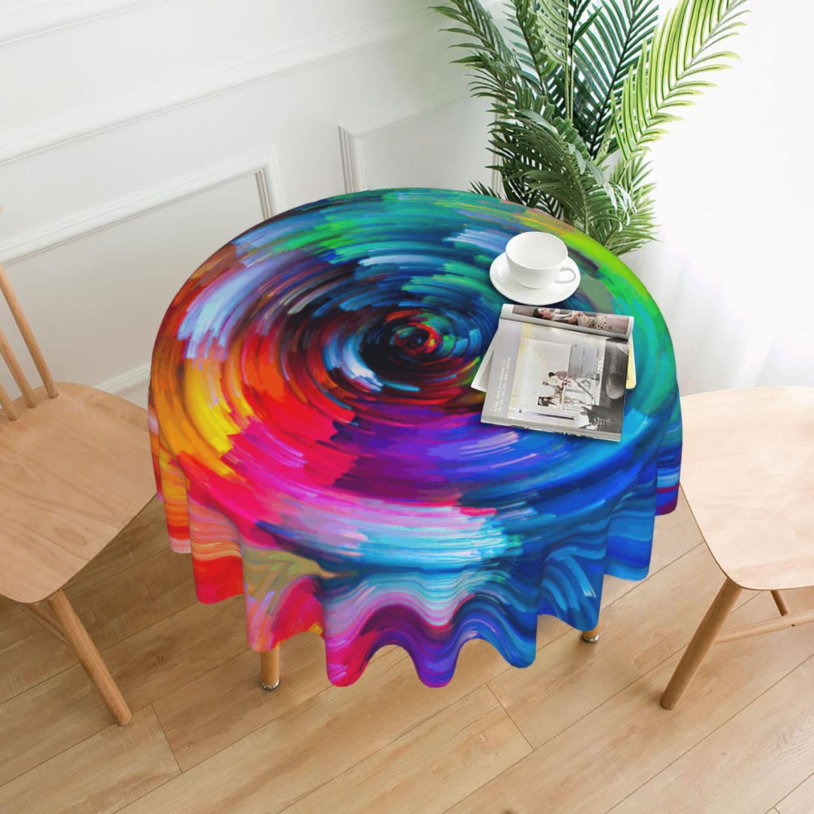 Zcmkjlg Colorful Rainbow Spiral Print Quick Ship Round Tablecloth 60in Polyester Washable Cover for Dining Room
