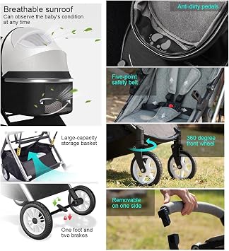 YCKEGEW Double Stroller for Toddlers Side by Side,Two-Way Baby Stroller Twins Pushchair-Detachable,High Landscape Seat and Adjustable Canopy (Color : Dark Gray)