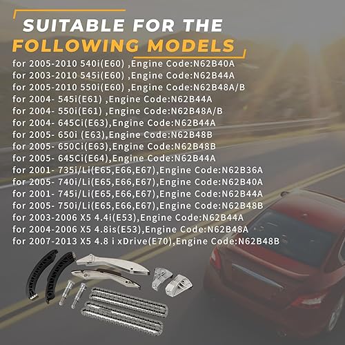 Miniatura 2 de Kit de cadena de distribución del motor, adecuado para 550i 645ci 650ci 735i 740i 745i 750i X5 N62B 4.8L, juego de cadena de distribución automotriz