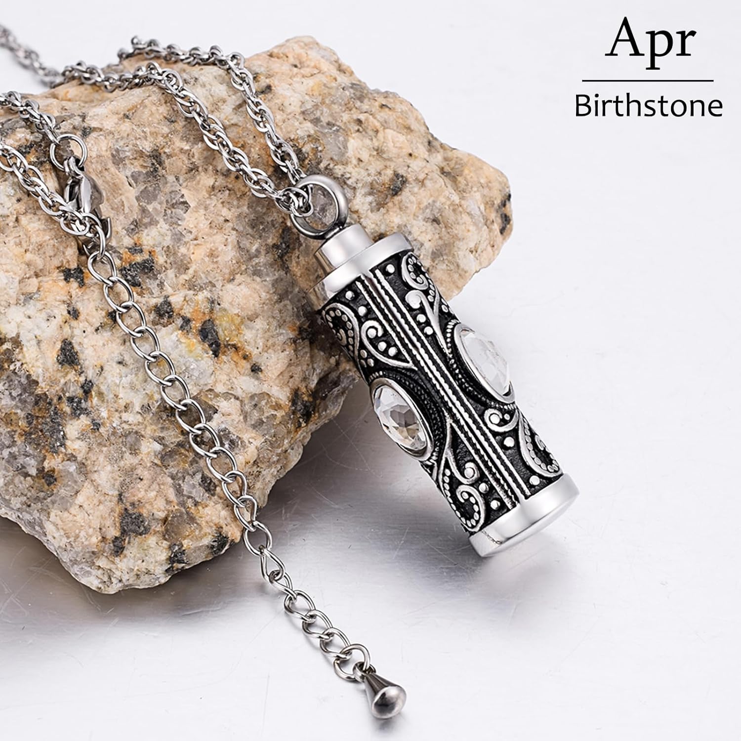 XIUDA Crystal Cremation Urn Necklace for Ashes Keepsake Stainless Steel Memorial Pendant with Flower - Image 3