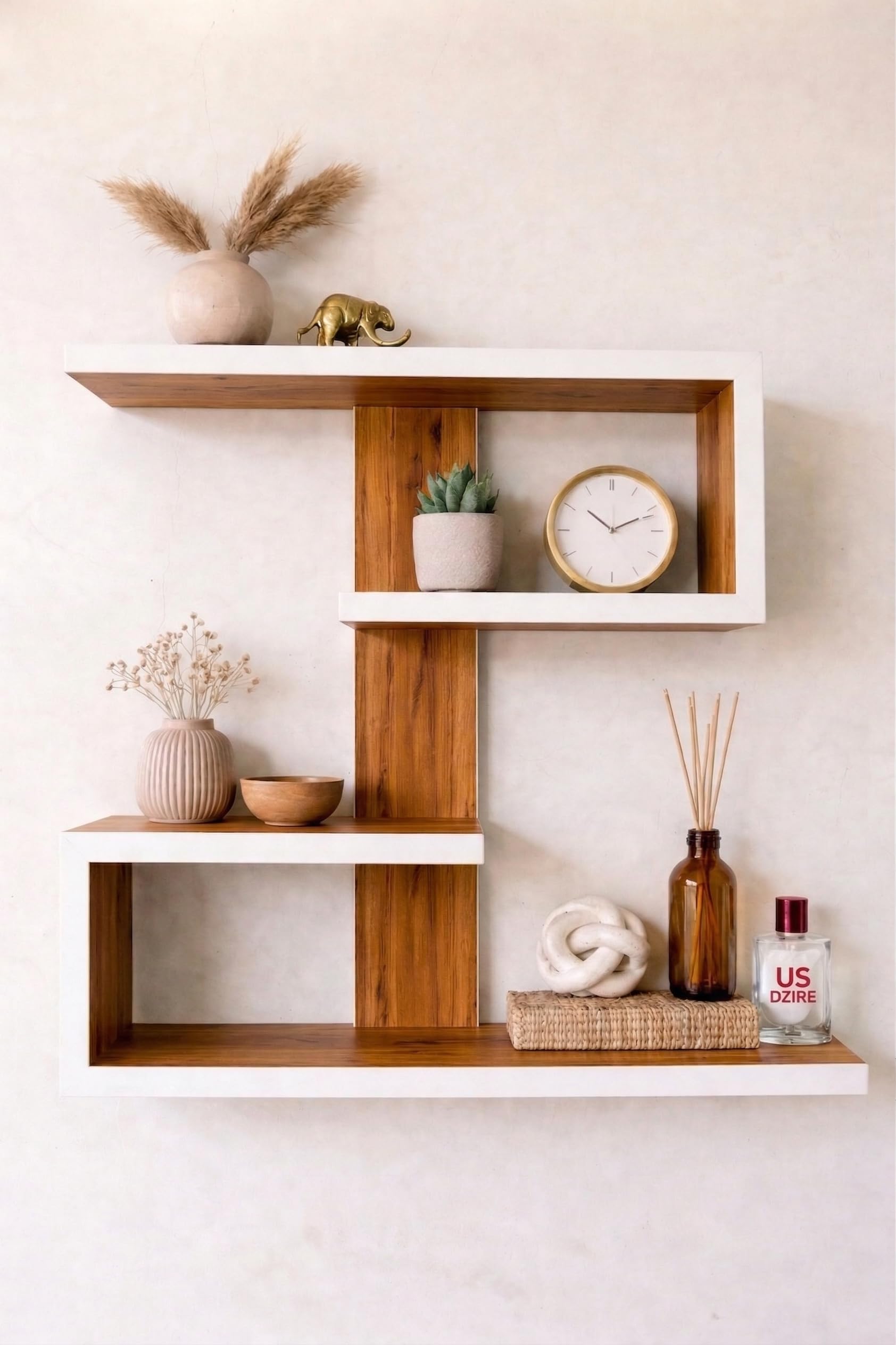 Modern Engineered Wood Wall Shelf for Living Room | Decorative Zigzag Floating Shelf | Wall Mounted Display Rack for Home Decor-image-14
