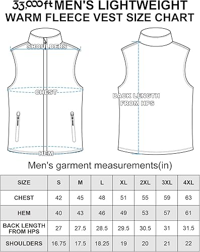 Miniatura 6 de 33,000ft Chaleco de forro polar para hombre, ligero, cálido, con cremallera, bolsillos con cremallera, chaqueta sin mangas para invierno