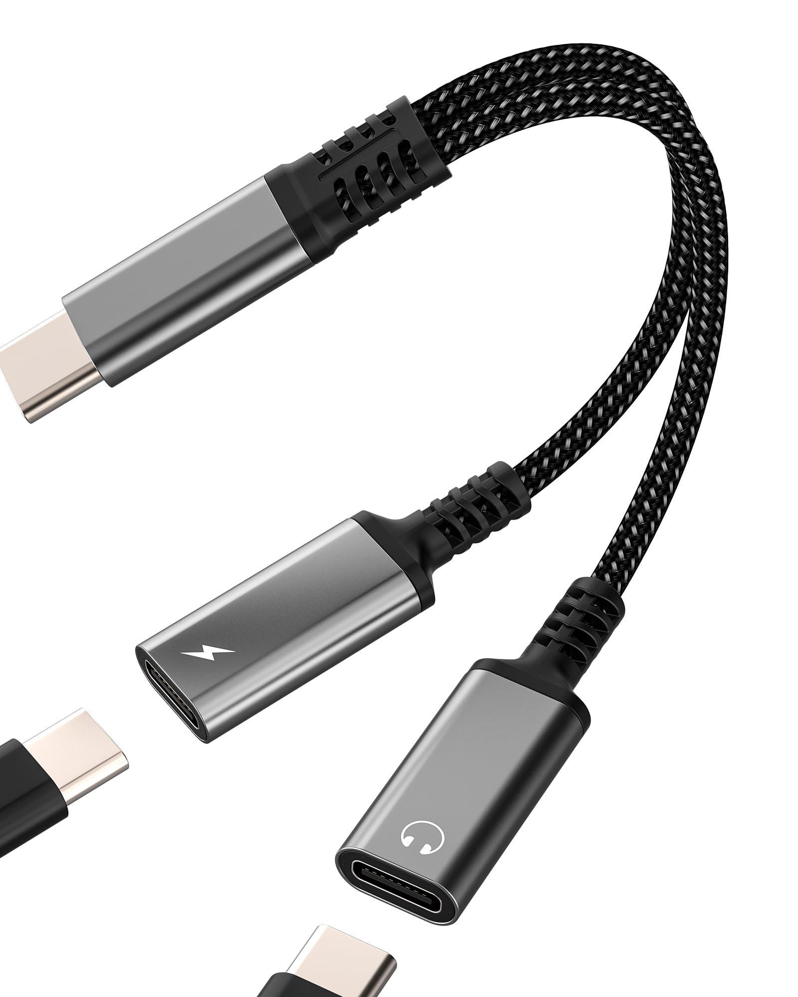 Dual USB C Adapter 2 in 1 Charging Cable DAC Type C Audio Charger Dongle for Apple iPhone15 Pro Max Plus for iPad Pro Compatible for Samsung Galaxy S22 FE Cord Aux Splitter Accessories Headphone Jack