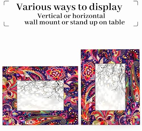 Miniatura 4 de Marco de fotos étnico de cachemira de 8 x 10 pulgadas, colorido marco de fotos de madera para colgarmesa, marco de fotos de escritorio, mesa de