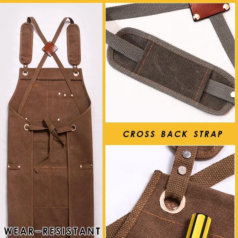 Woodworking Apron, Heavy Duty Waxed Canvas Work Apron with Pockets Shop Apron for Men with Double Stitching,Adjustable Back Straps (Color : A, Size : 75CM)