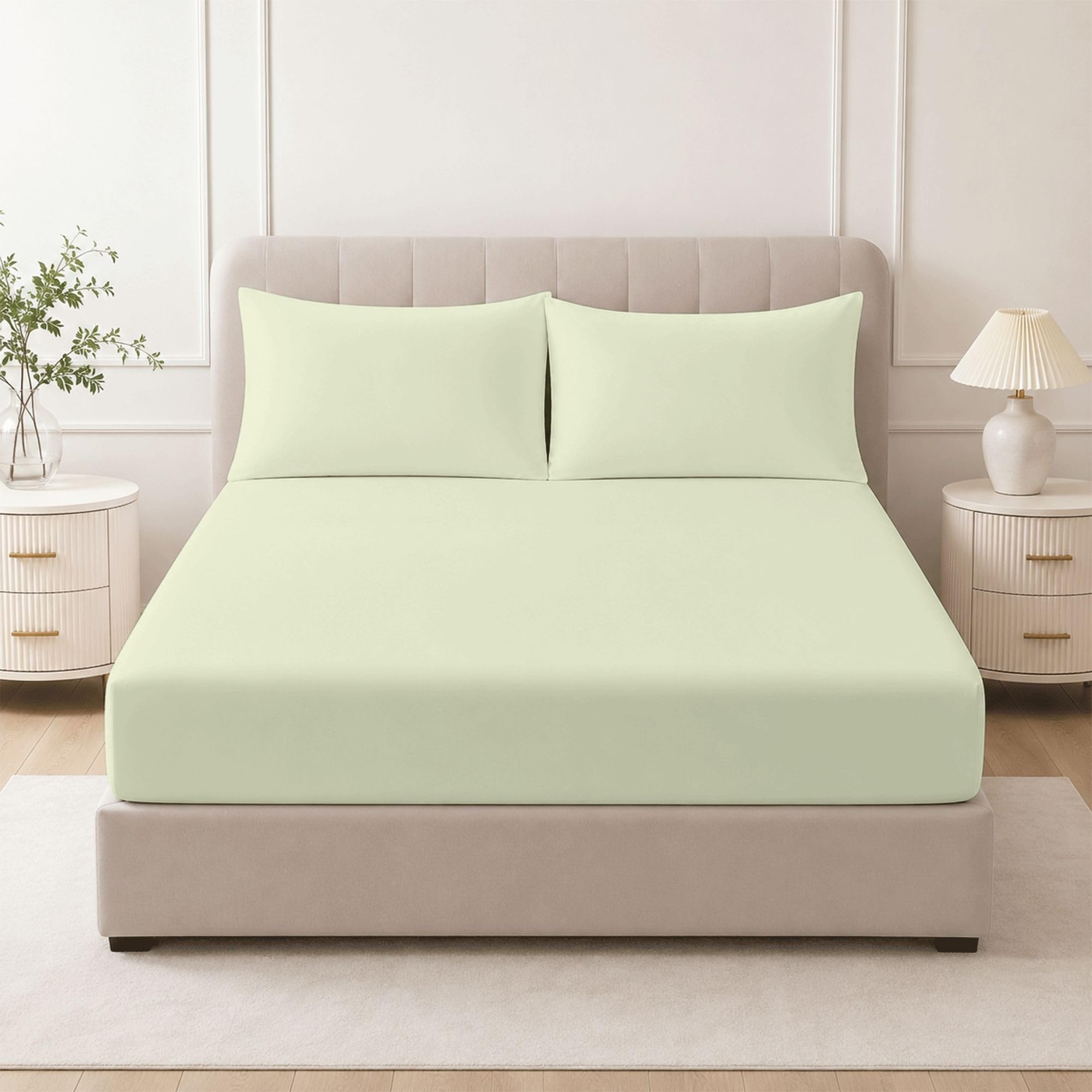 Super King Egyptian Cotton Fitted Bed Sheet Set, 400 Thread Count Deep Pocket 25cm Bedding with 2 Pillowcases, Luxury Cotton Bed Linen for 182x200cm Mattress