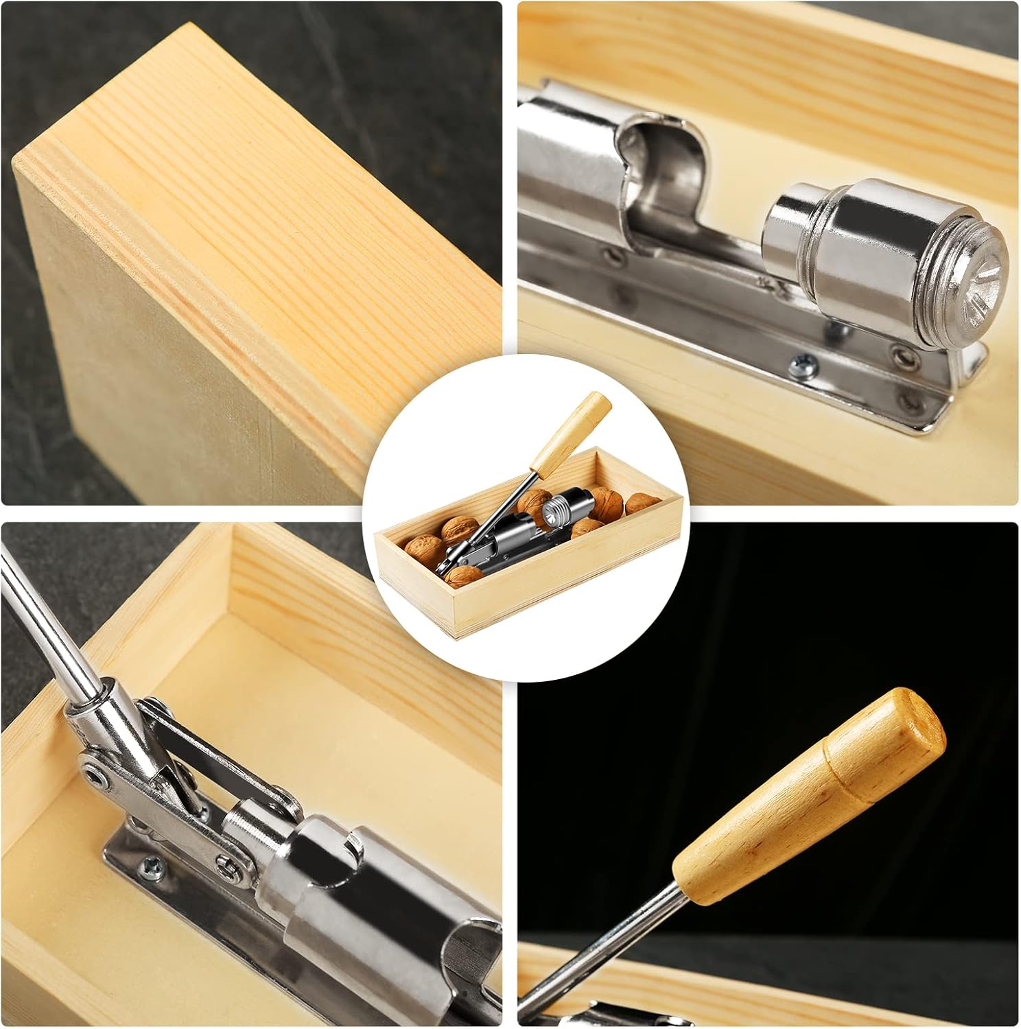 Artcome Heavy Duty Pecan Nut Cracker Tool with 4 Forks, Wood Handle Base with Rectangular Wooden Box Base for Walnuts, Chestnuts, Almonds, Pecans, Hazelnuts - Image 7