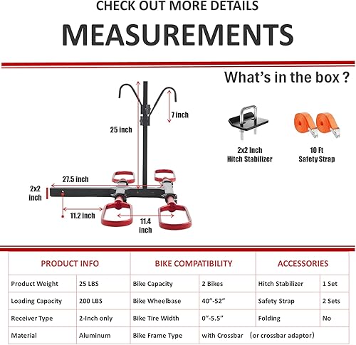 Miniatura 9 de Soporte para bicicleta de enganche de remolque para automóvil, 2 bicicletas, soporte de enganche para 2 bicicletas, soporte de bicicleta eléctrica